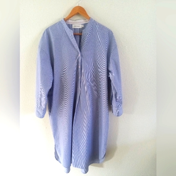 Mer Sea Coastal Blue Pin Stripe  Essential Shirt Dress | L/XL - Picture 3 of 11
